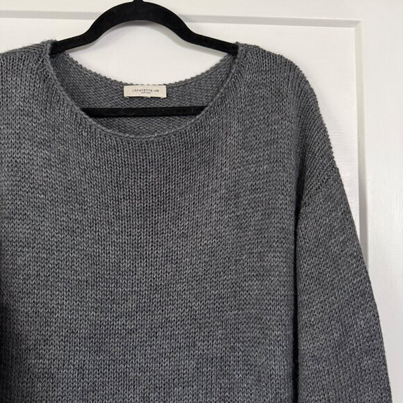 Lafayette 148 New York Gray Cashmere / Silk Blend Knit Boatneck Sweater Sz Large - Picture 2 of 7